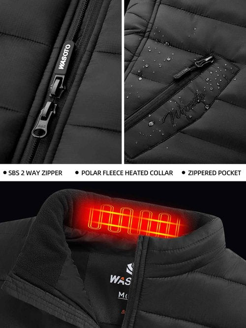 WASOTO Heated Vest Women With 16000 mAh Battery Pack Charger Included Rechargeable Washable Electric Lightweight Women's Heated Vest For Indoor Outdoor Cycling Ice Skating Walking（Black,M）