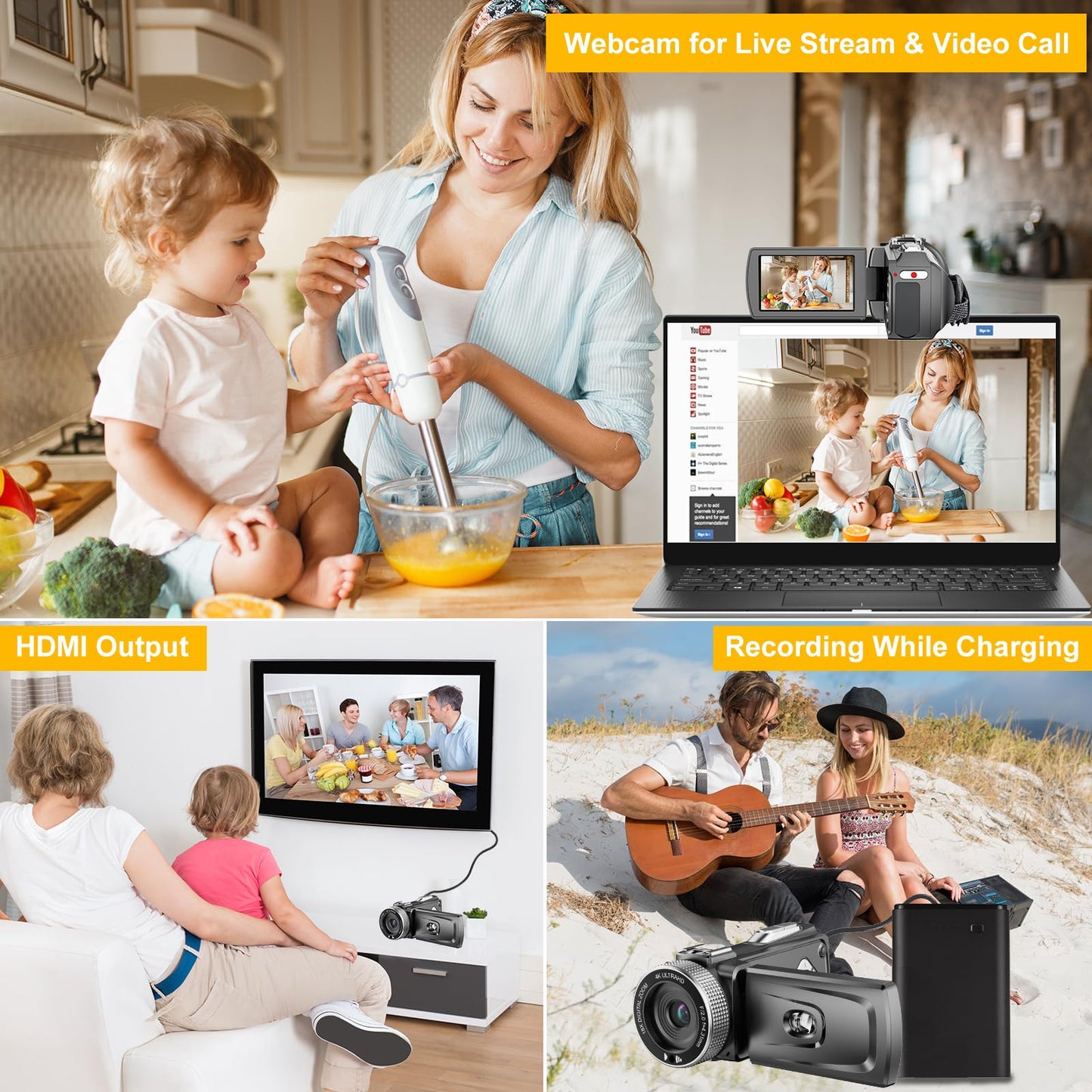 Video Camera Camcorder 4K 60Fps 48Mp Youtube Camera With Wireless Lavalier Mic & External Mic For Vlogging, Ultra Hd 3 Screen 18