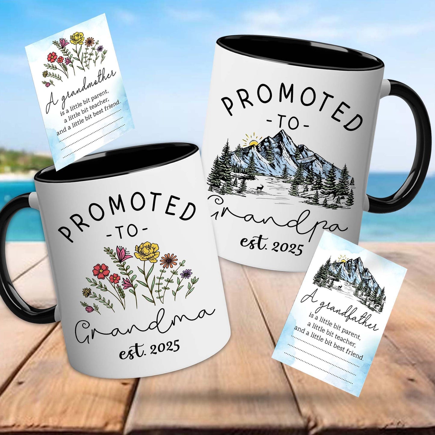 BSQUIELE Promoted To Grandparents 2025 Mug Set - Mothers Day, Fathers Day Gift For Grandma Grandpa - New Grandparents Gifts First Time - Grandparents Baby Announcement Gift Card - Grandma Grandpa 2025