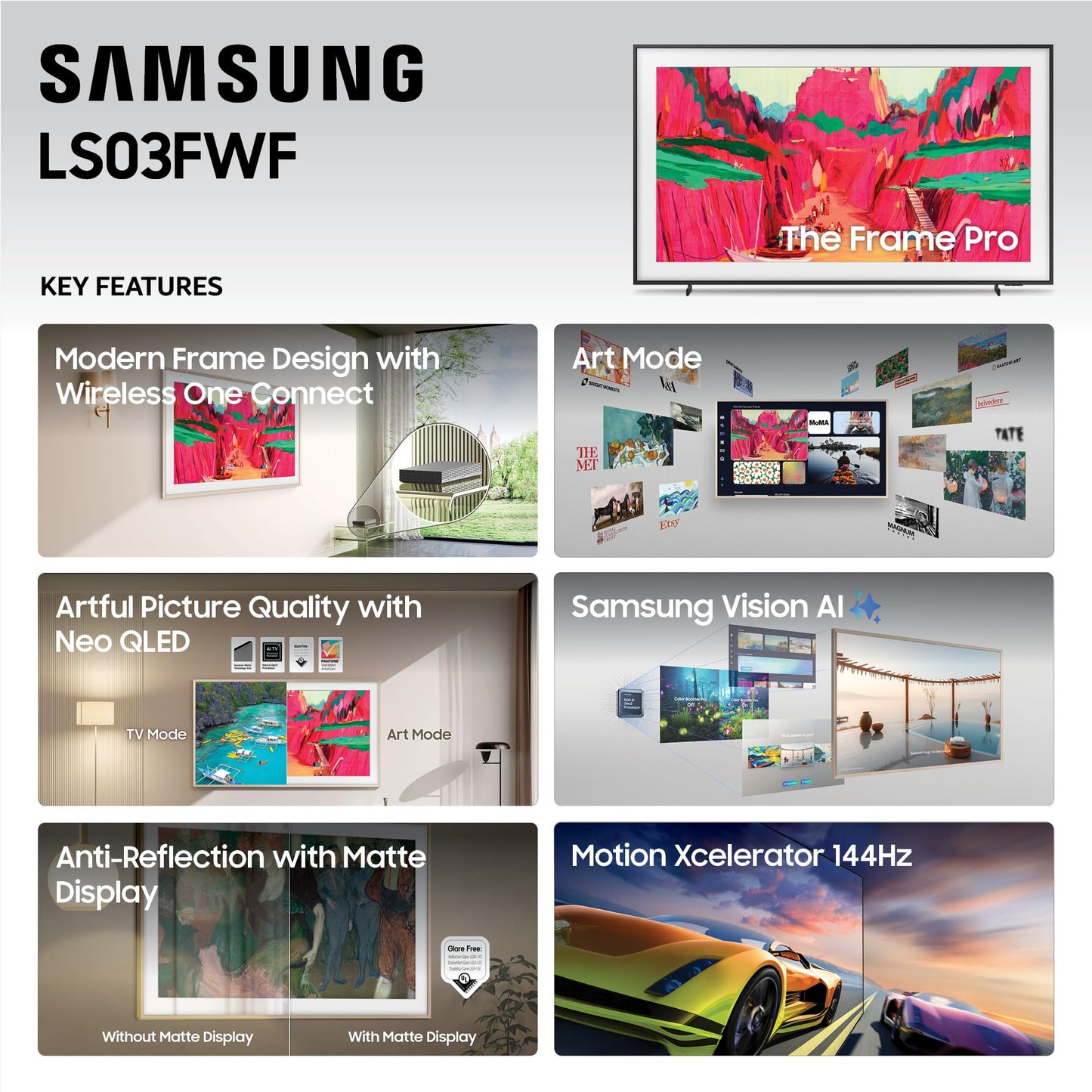 Samsung 75-Inch Class The Frame Pro LS03FW 4K Neo QLED Mini LED Smart TV (2025 Model) Slim Fit Wall Mount, Modern Frame Design, Wireless One Connect, NQ4 AI Gen3 Processor, Art Mode, Alexa Built-in