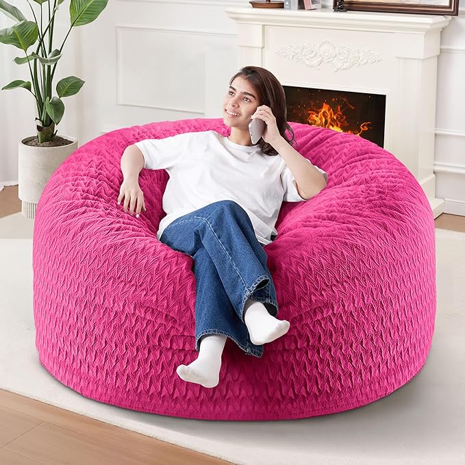 3FT Bean Bag Chair,Giant Bean Bag Chairs for Adults,Big Bean Bags with Memory Foam Filled, Large Beanbag Chairs with Chevron Plush Cover-Pink