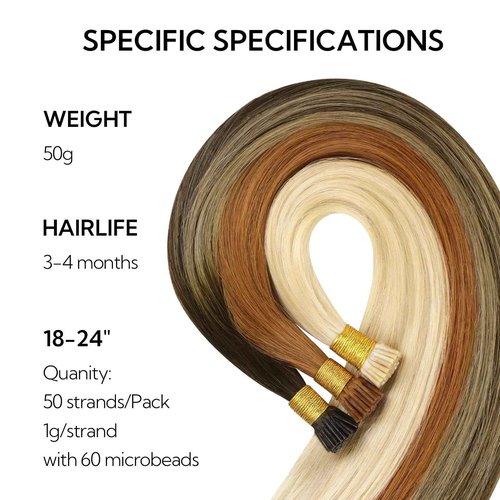 HOTBANANA I Tip Hair Extensions, 22 Inch 50g 50s Auburn Ginger Pre Bonded Cold Fusion Straight ITip Hair Extensions