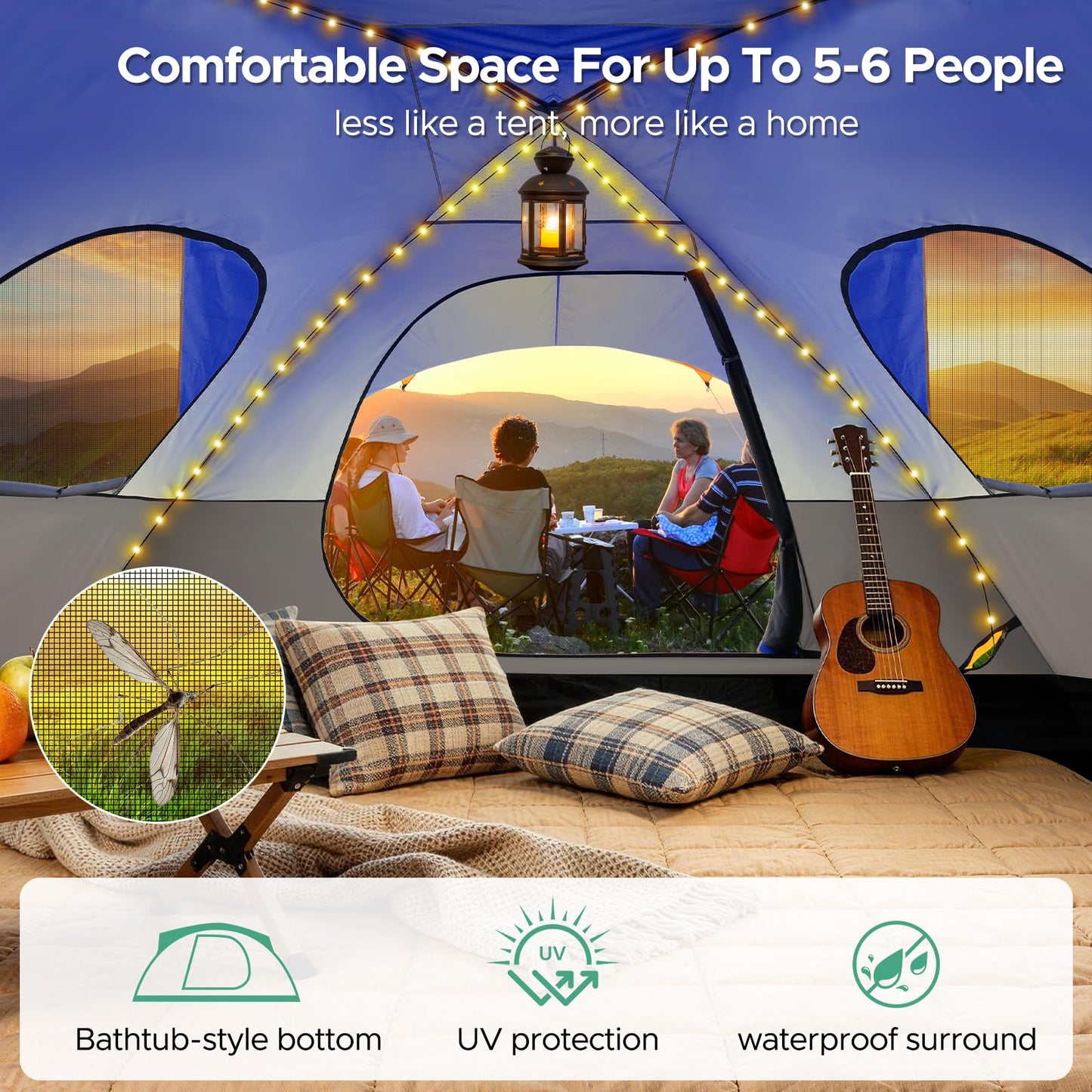 COBIZI Camping Tent, 8 Person Easy Setup Waterproof Windproof Family Tent with Removable Rainfly, Lightweight Portable Outdoor All-Season Dome Tent for Camping, Travel, Fishing, Hiking (Dark Blue)