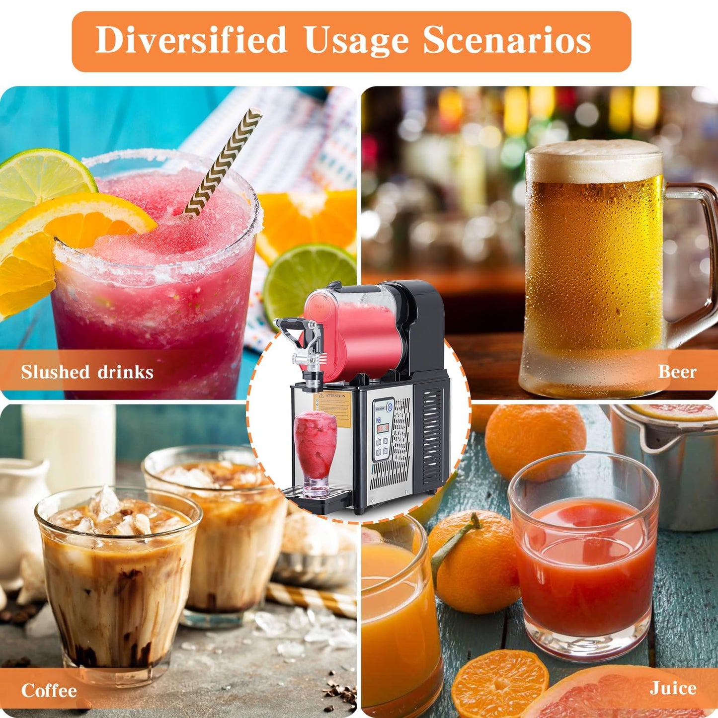 3L/0.8 Gal Commercial Slushie and Icee Machine, 300W Stainless Steel Frozen Drink and Margarita Maker, Self-Cleaning Slushy Machine for Home, Cafes, Restaurants, Smoothies