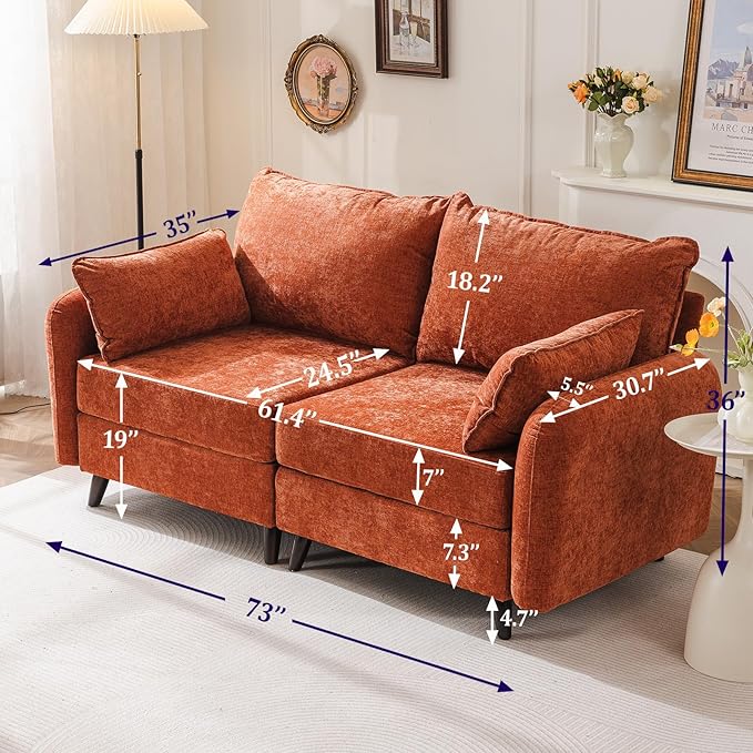 Rexulqo 73'' Loveseat Sofa with All Seats Storage, Modular Sectional Couch with Deep Seat,Oversized Comfy Couch with 7.8'' Cushion for Living Room,Bedroom,Velet,Orange