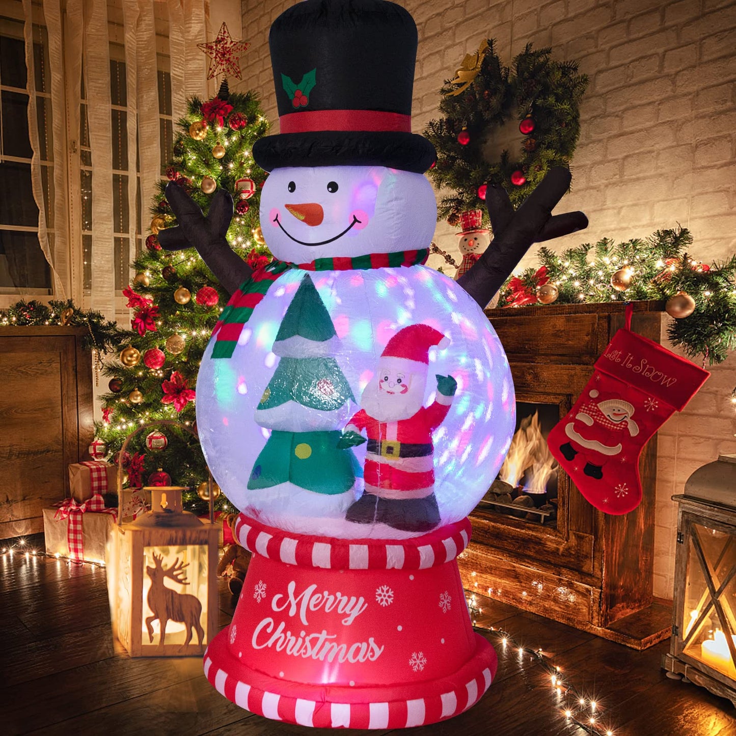 Christmas Inflatables Outdoor Decoration Inflatable Christmas Snowman Globe with Santa Clause Tree Giant Outdoor Indoor Blow Up LED Lighted Yard Lawn Garden Home Party Decor