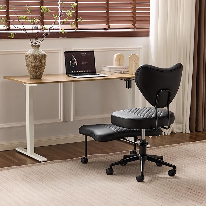 FLEXISPOT Cross Legged Office Chair Armless Kneeling Desk Chairs for Meditation ADHD Yoga Wide Criss Cross Chair with Wheels Vanity Chair for Girls Women Living Room Bedroom Study Small Space, Black