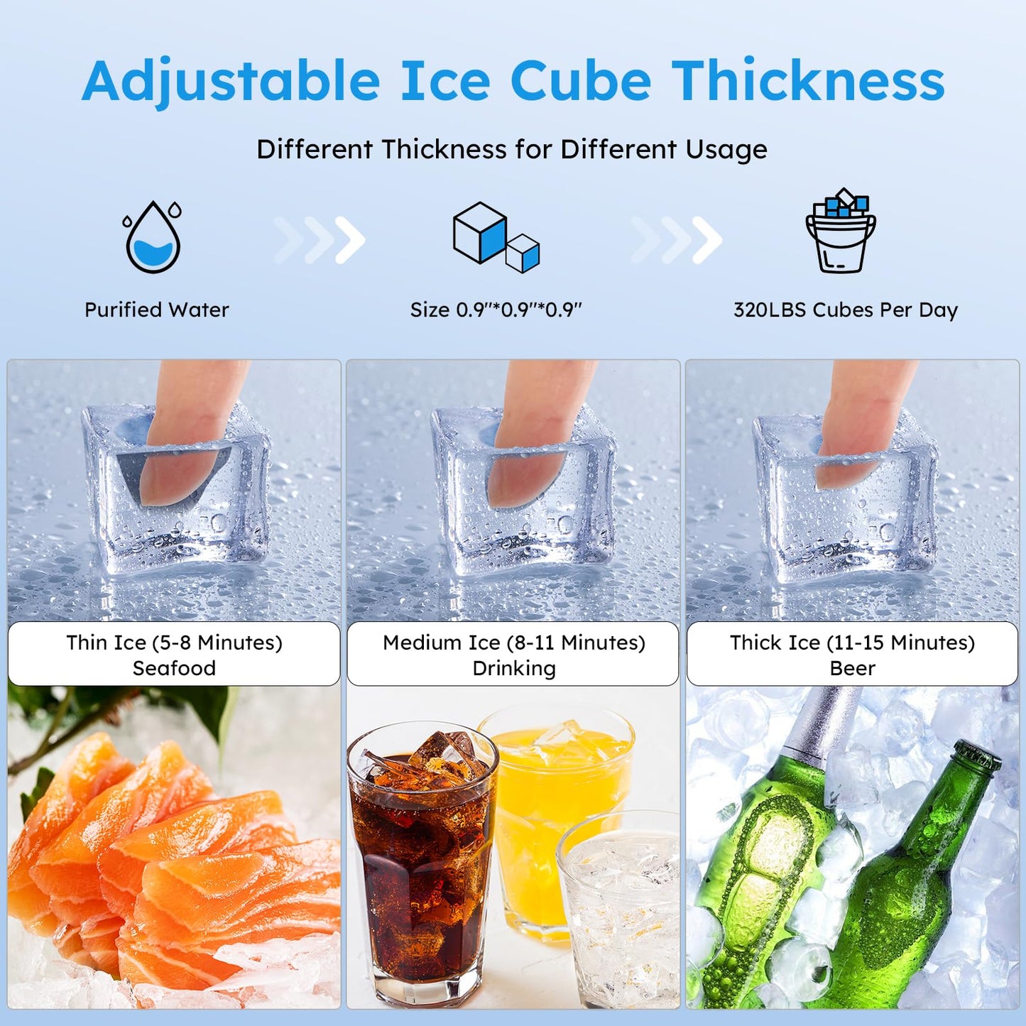 Commercial Ice Maker Machine 450LBS/24H, Under Counter Ice Machine, Upgrade Compressor 120LBS Storage Bin, Stainless Freestanding Commercial Ice Maker for Home Bar Cafe Office