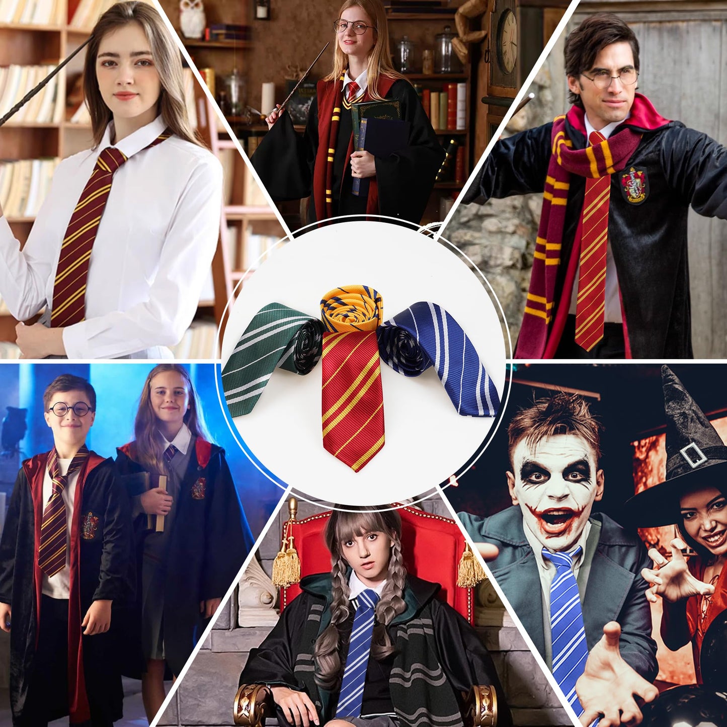 Sawaruita Striped Tie Novelty Cosplay necktie for Magic School- Halloween Costumes Accessories Kids Teens,Women,Men(Deep Red)