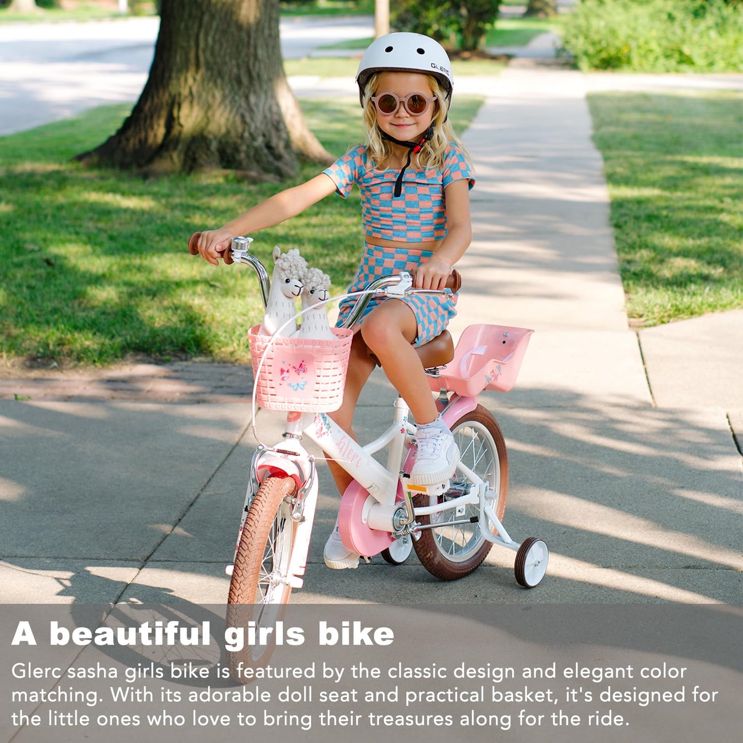 Glerc Sasha Girls Bike, 12 Inch Kids Bicycle for Ages 2-4 Years Old Children, Retro Vintage Style Toddler Bicycle with Doll Bike Seat and Basket, White