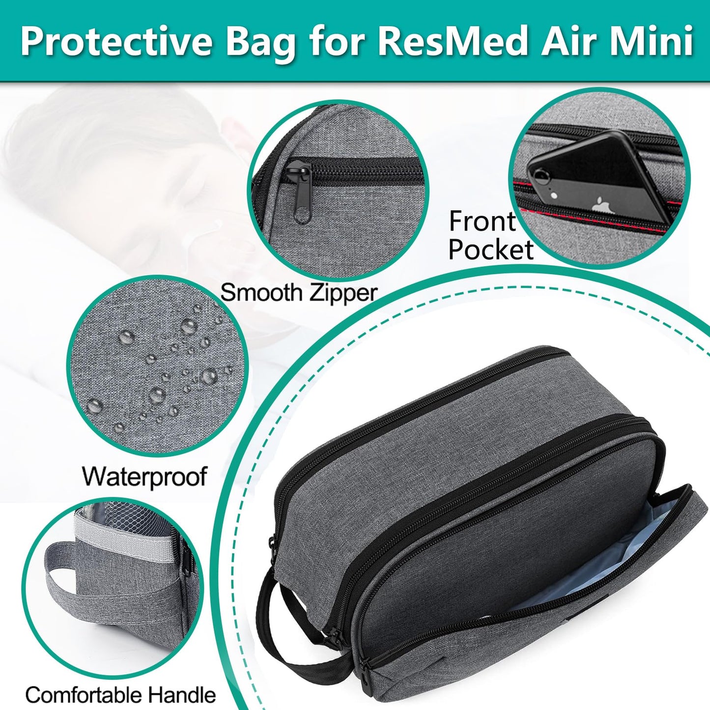 NIFUYOP CPAP Travel Bag for ResMed AirMini Machine, Portable Storage Organizer Case Fits for CPAP Machine and Accessorie, Grey