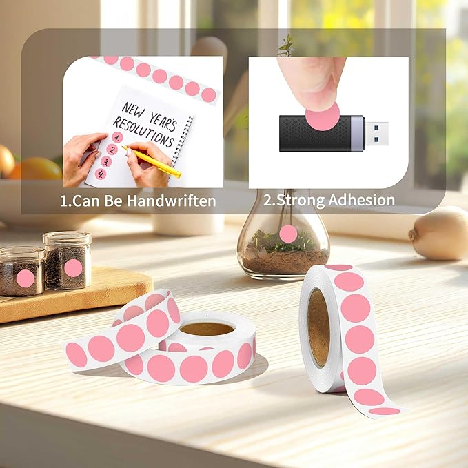 0.75 Inch Multi - Purpose Removable Labels,1000 PCS 3/4" Pink Dots for Classroom, Papers, Market, Price Tags, and Library Book Labels. Non - Printable Round Colored Stickers