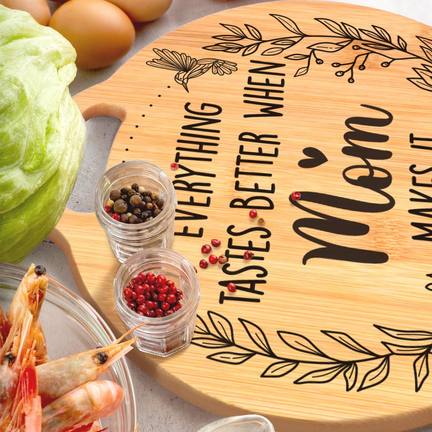 Birthday Gifts for Mom - Cute Engraved Bamboo Cutting Board Set, Perfect Mom Birthday Gifts from Daughter/Son, Mothers Day Christmas Birthday Gifts for Mom Mother, Home and Kitchen Decor