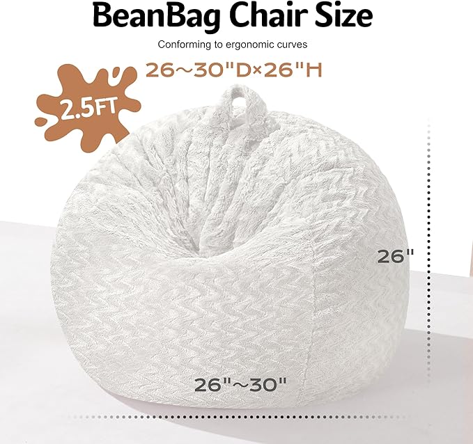 2FT Bean Bag Chair,Giant Bean Bag Chairs for Adults,Big Bean Bags with Memory Foam Filled, Large Beanbag Chairs with Chevron Plush Cover-White