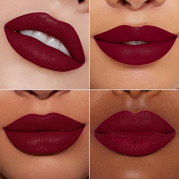 MAKI YIKA 2Pcs Matte Liquid Lipstick Set Burgundy Nude Lipstick Long Lasting Smudgeproof Transfer Proof Lip Makeup, Burgundy/LatteNude