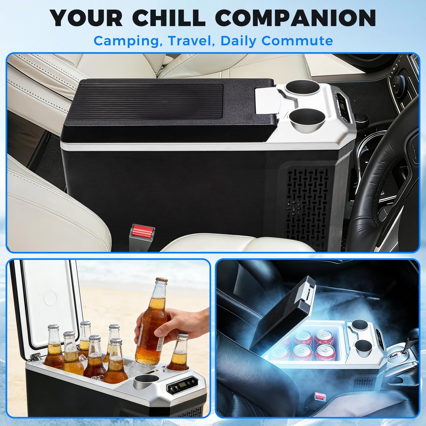 12 Volt Refrigerator with APP Control,Car Refrigerator 19QT Portable Freezer Compressor Cooler(-4°F ~ 68°F”),Car Refrigerator with Cup Holders Fridge12/24V DC&110V AC for MPV,RV,Travel,SUV,Van Camping