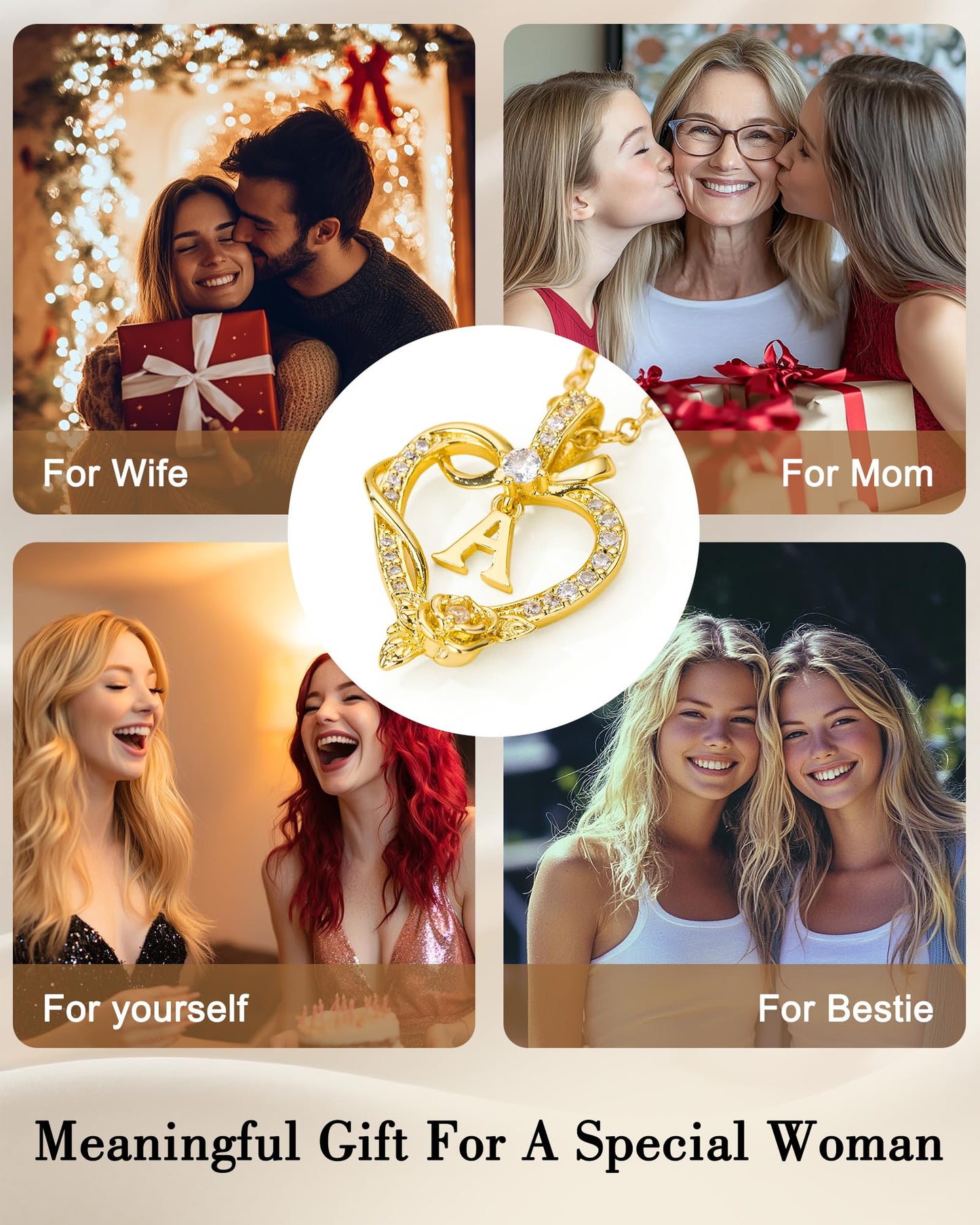 AGZBT Initial Heart Necklace Gift for Women – 14K Gold Plated Rose Pendant, Personalized Letter Jewelry for Wife, Mom, Grandma, Sister – Birthday, Anniversary for Her, Gold I