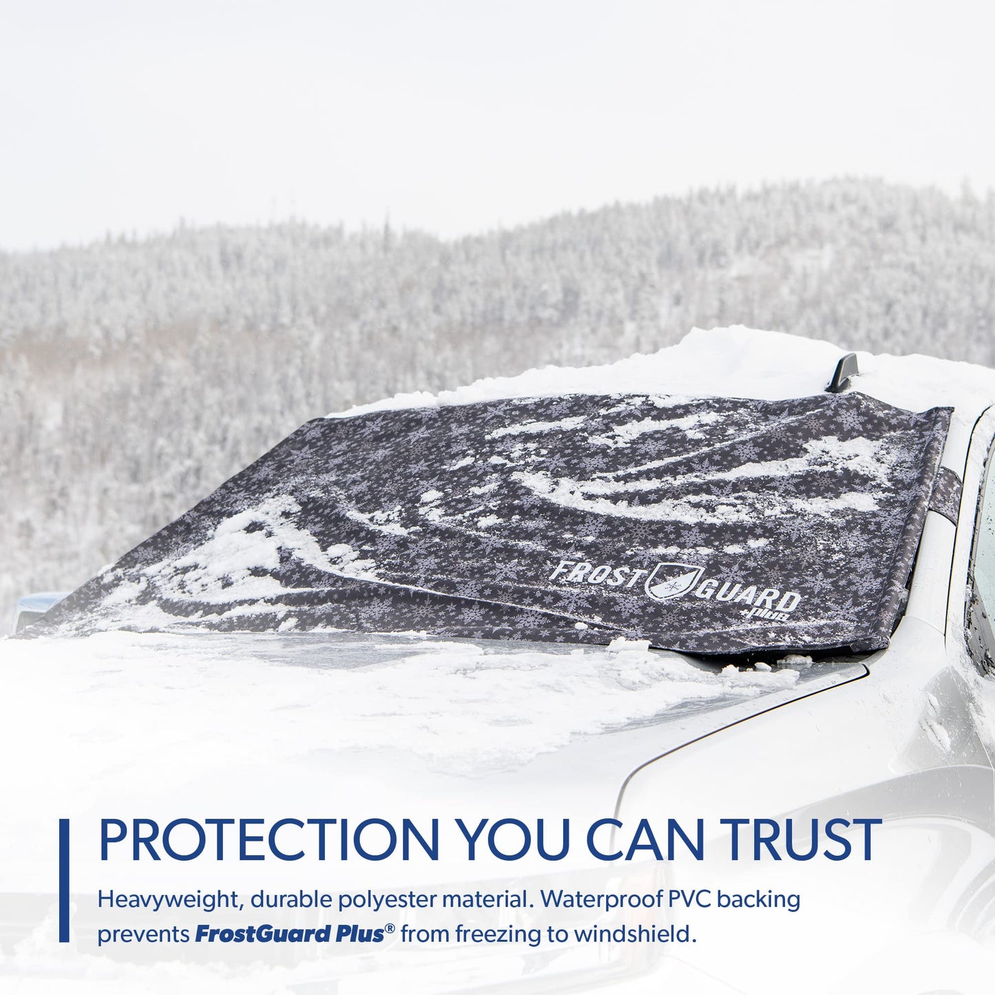 FrostGuard Plus | Winter Windshield Cover for Ice and Snow, XL Size (Snowflake) - Built-in Security Panels, Wiper Blade Coverage + Mirror Covers - Fits XL Size Cars, Trucks and SUVs, 68 x 41 Inches