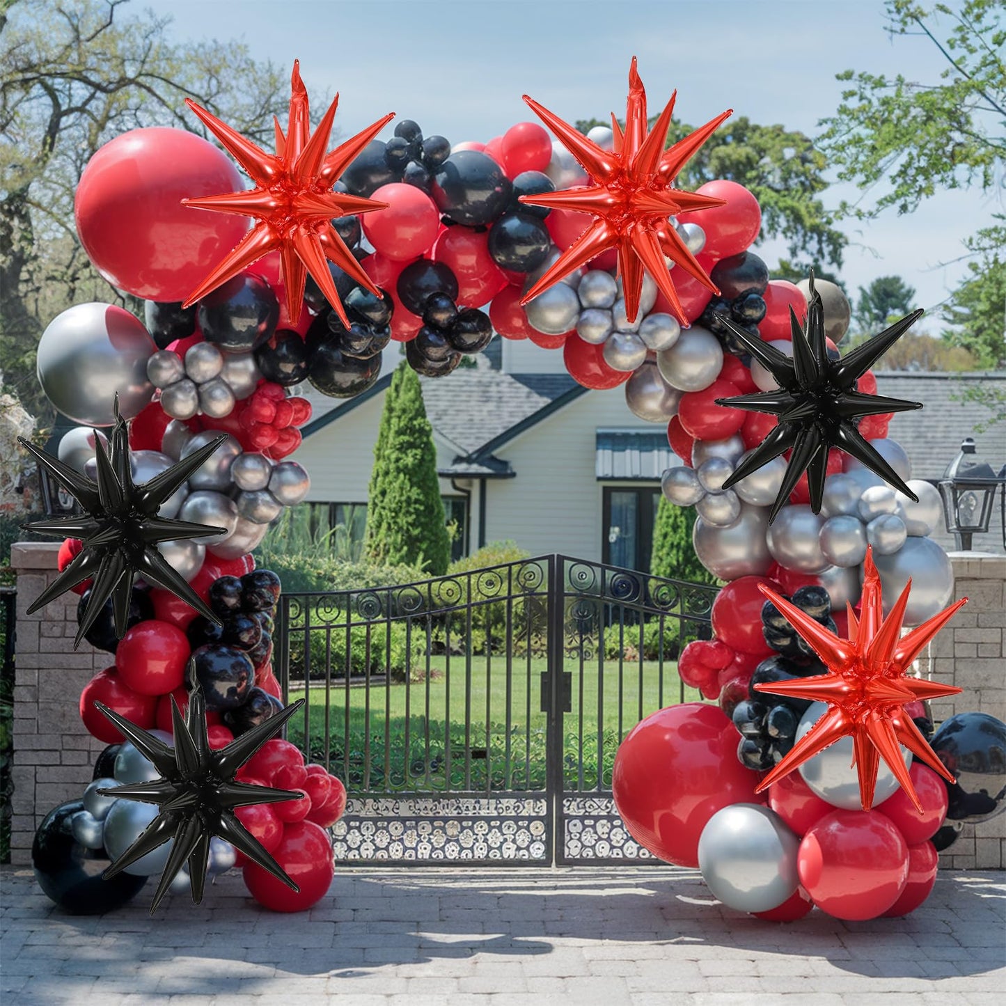 HILAVO 6PCS Black Red Star Balloons, 22Inch Large Star Balloon Foil Balloons Spike Cone Balloon for Birthday Anniversary New Year Halloween Vampire Casino Party Decorations