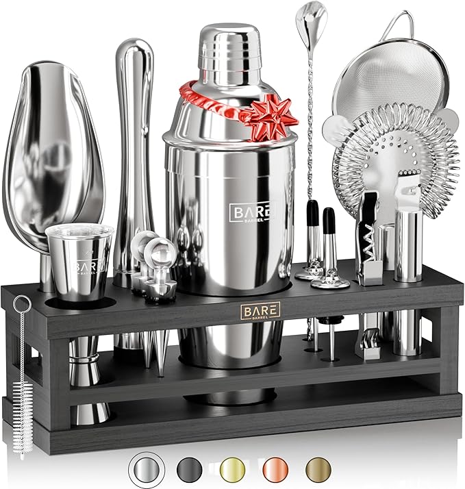 BARE BARREL® Mixology Bartender Kit Bar Set | 16-Piece Cocktail Shaker Set | Martini Barware Mixing Tools for Home Bartend...