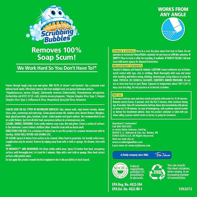 Scrubbing Bubbles Mega Bathroom and Shower Foamer Aerosol, Rainshower Scent, 20oz