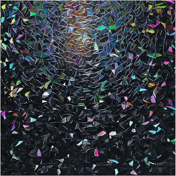 rabbitgoo Window Privacy Film Rainbow Film Decorative Window Sticker, 3D Static Stained Glass Cling Tint for Room Darkening Day Sleep, Black, 11.8 x 78.7 inches