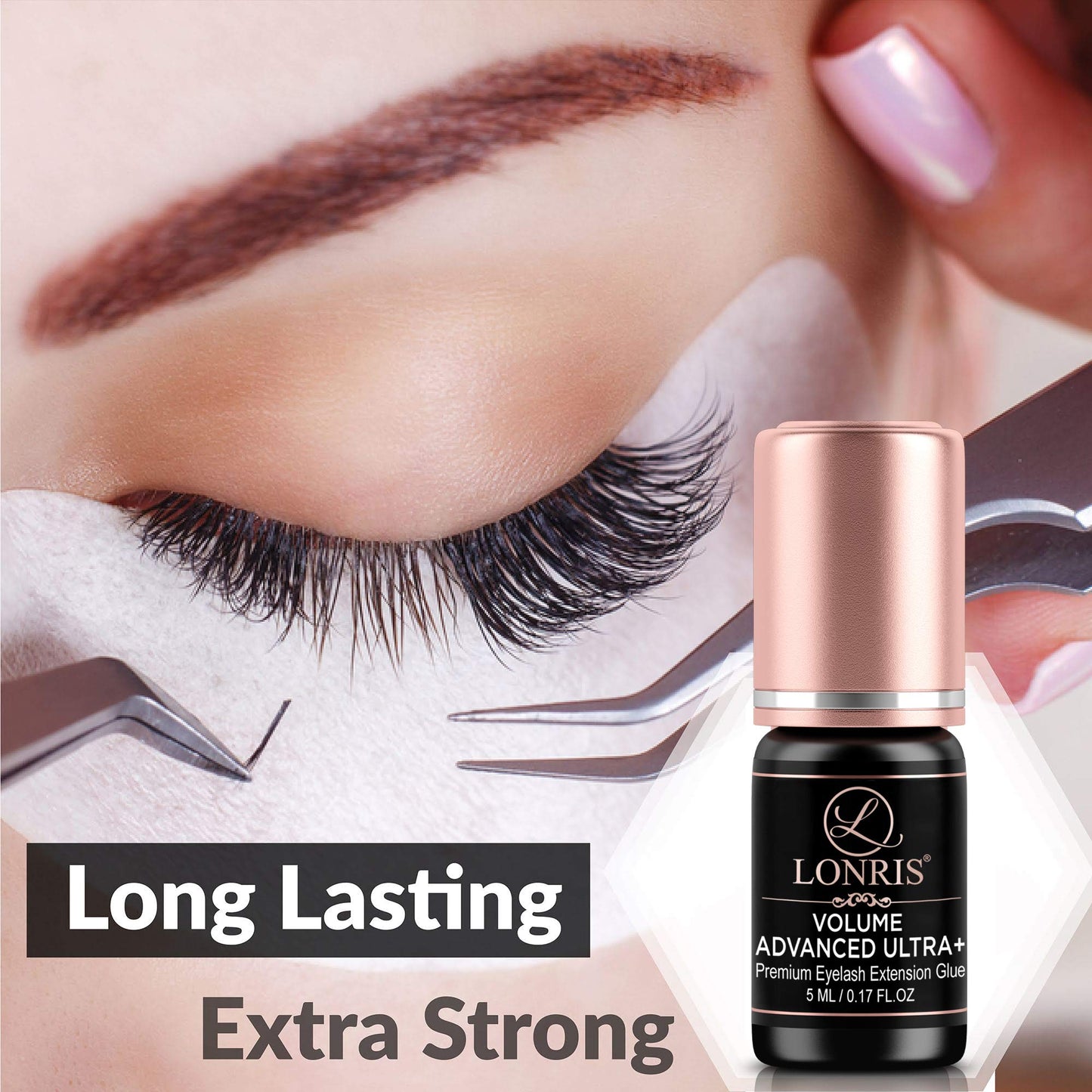 7-8 Weeks Retention/Eyelash Extension Glue Volume Advanced Ultra+ LONRIS Lash 5 ml/1-2 Sec Drying time/Maximum Bonding/Semi-Perm