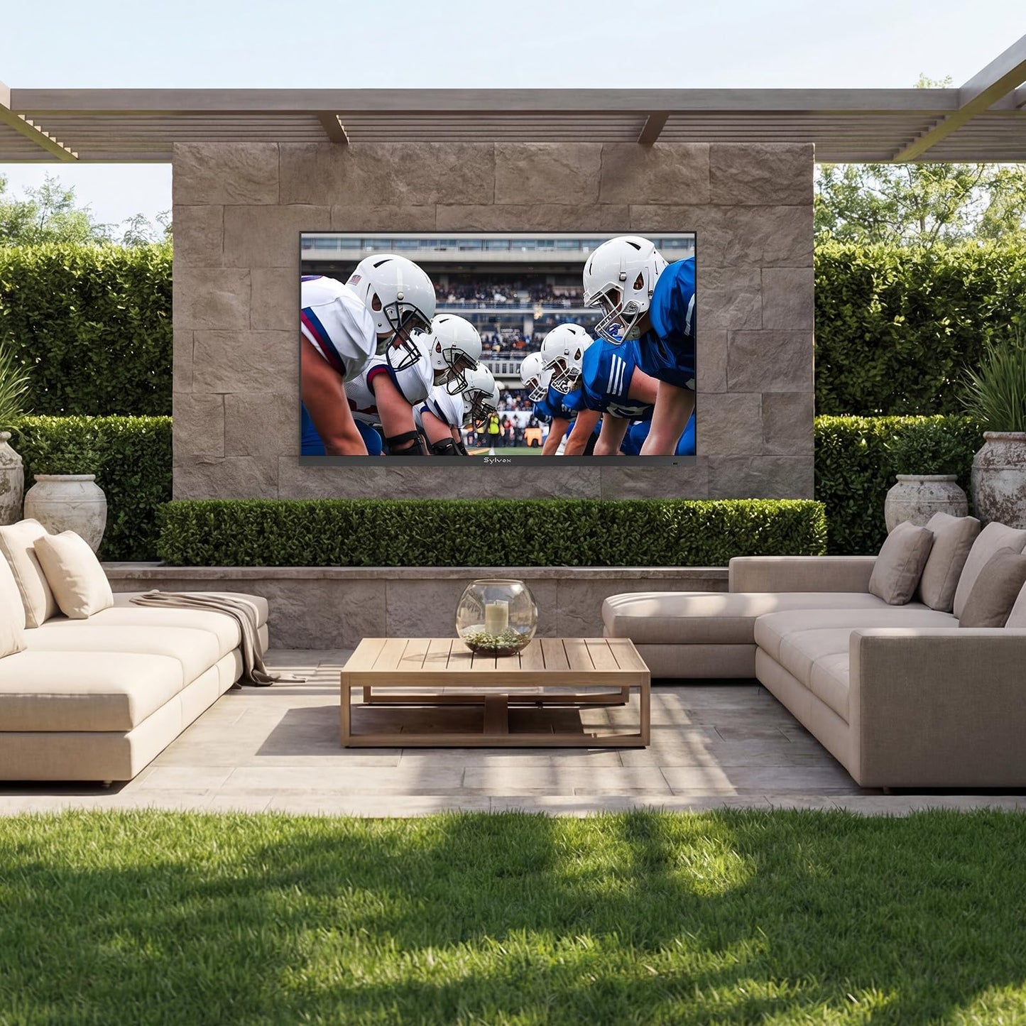 SYLVOX 55 inch Outdoor TV, Ultra-Narrow Bezel, 4K Smart Google TV, 1000 nits Partial Sun, IP56 Waterproof, Dual Speakers, All-Weather Metal Chassis for Patio, Deck, Backyard (Frameless Series)