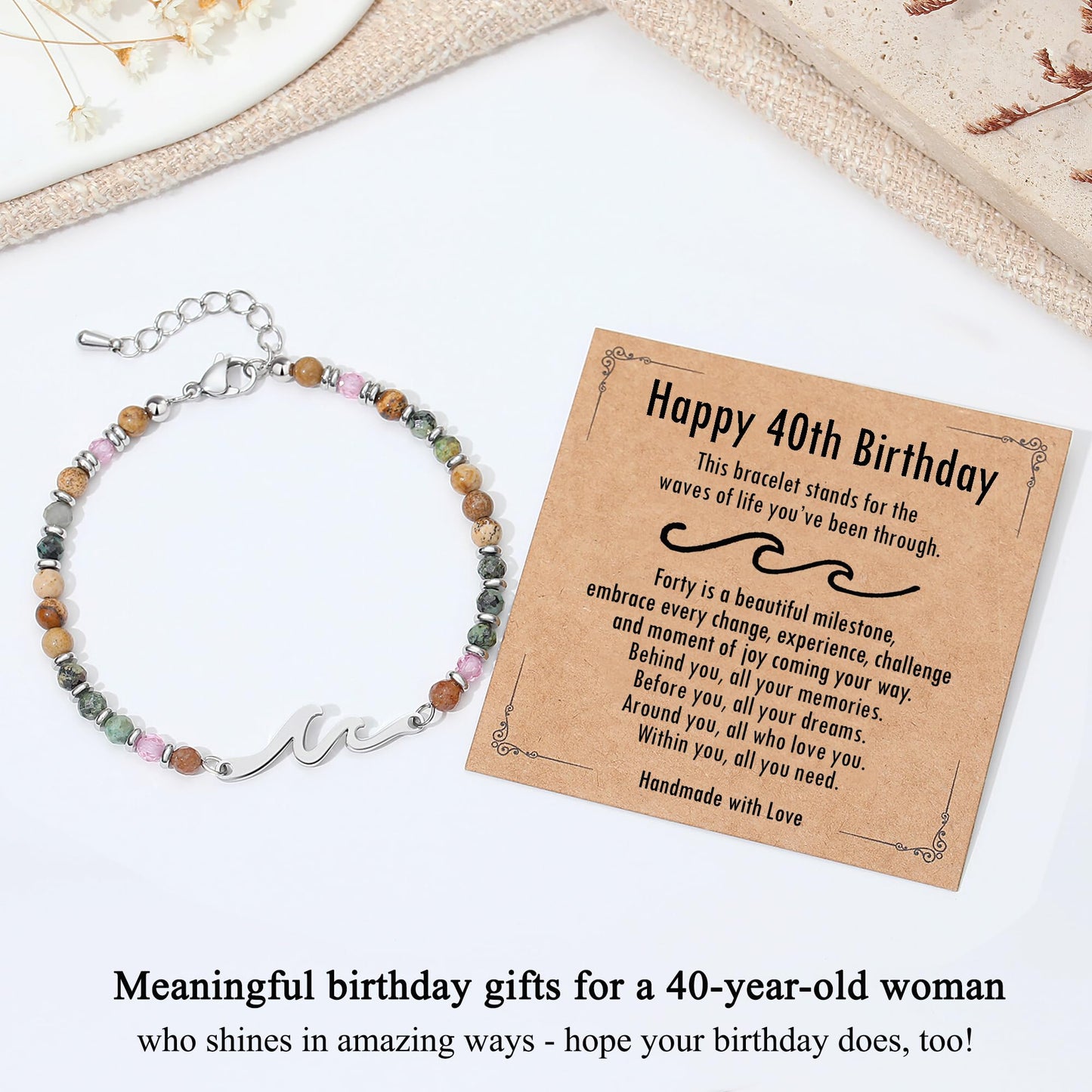 TONY & SANDY 40th Birthday Gifts Women, Wave Bracelet for Women Jewelry, 40th Birthday Decorations for Woman, Unique 40 Year Old Bday Gifts for Woman, Best Friend, Daughter, Wife, Sister