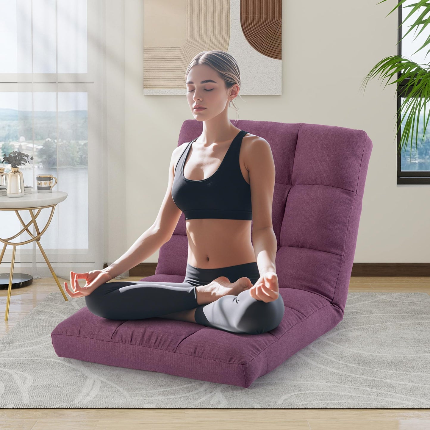 HOMYEDAMIC Floor Chair with Back Support with 6 Adjustable Position, Recliner, Folding Gaming, Meditation Chair for Adults (Purple)
