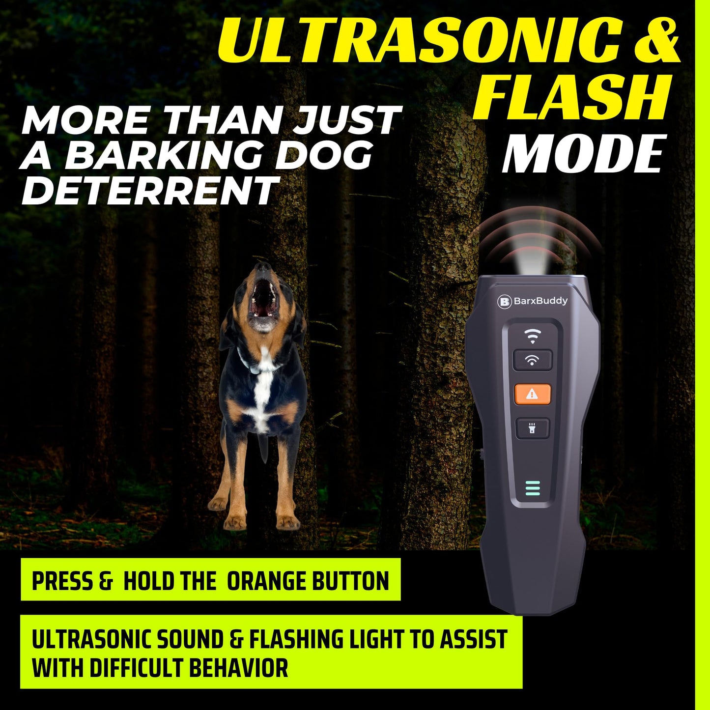 BarxBuddy 2nd Gen Dog Bark Deterrent Devices | Long Range Ultrasonic | Bark Collar Alternative | Dog Training Indoor/Outdoor | Rechargeable Anti Bark Device for Dogs (Black)