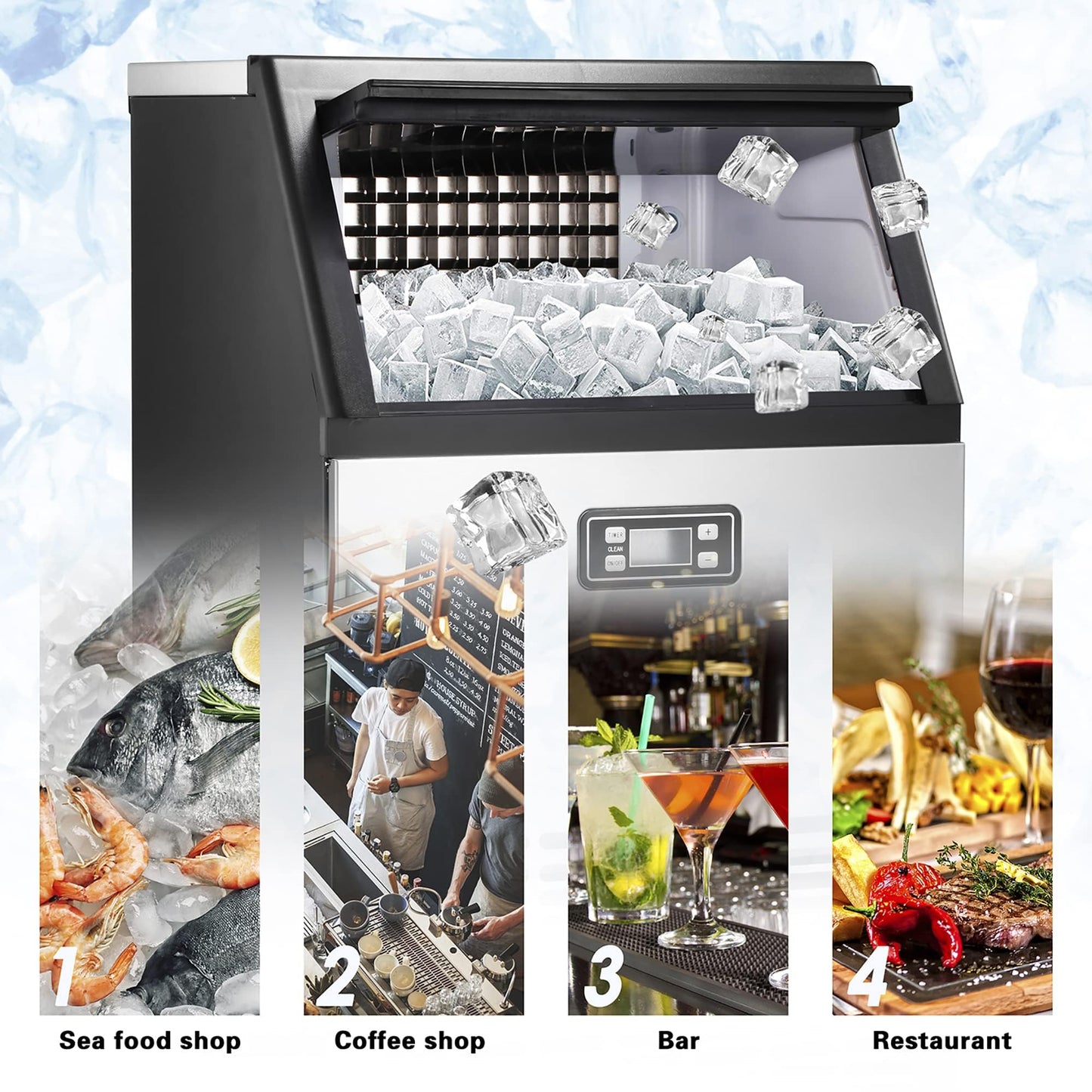 Commercial Ice Maker Machine, 100lbs/24H Stainless Steel Ice Machine with 33lbs Storage Capacity, Auto Self-Cleaning Freestanding Ice Maker, Ice Machine Freestanding for Bar/Cafe/Restaurant