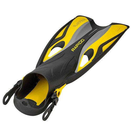 Rapido Boutique Collection Italian Design Premium Tempered Glass Lens Anti-Fog Panoramic View Frameless Snorkel Mask, Elite Dry Snorkel Tube, Quick Adjust Fins - Mask Fin Snorkel Set