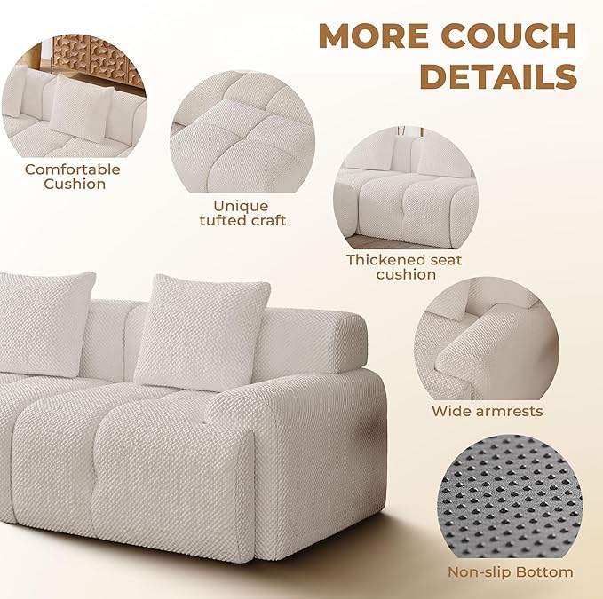 104" Modern L Shaped Modular Sectional Sofa, 4 Seater Convertible Chenille Cloud Couch Sofa Set, Boneless Couches for Living Room with Ottoman, No Assembly Required, White