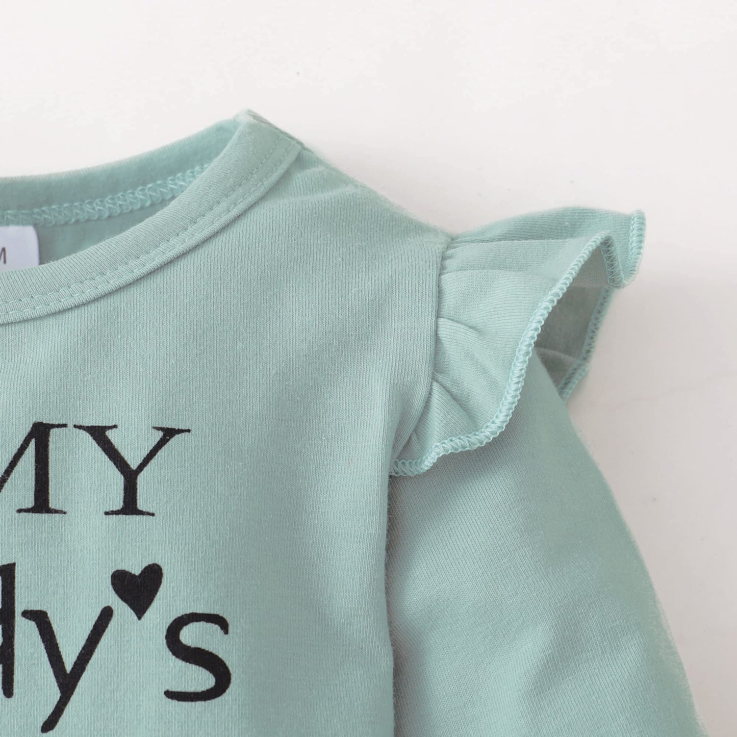 SUNNY PIGGY Baby Girl Clothes Newborn Outfit Infant Winter Fall One Piece Set Letter Print Flower Pants Set Long Sleeve Romper Baby Girl's Clothing with Headband 3-6 Months Green 4PCS