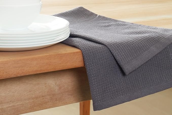 PurpleEssences Waffle Weave Kitchen Towel, 100% Cotton, 15x25 Inches, with Hanging Loop Ultra Soft Absorbent Quick Drying Dish Cloth, Tea and Hand Towels, 6 Pack - Christmas Holiday Winter - Dark Grey