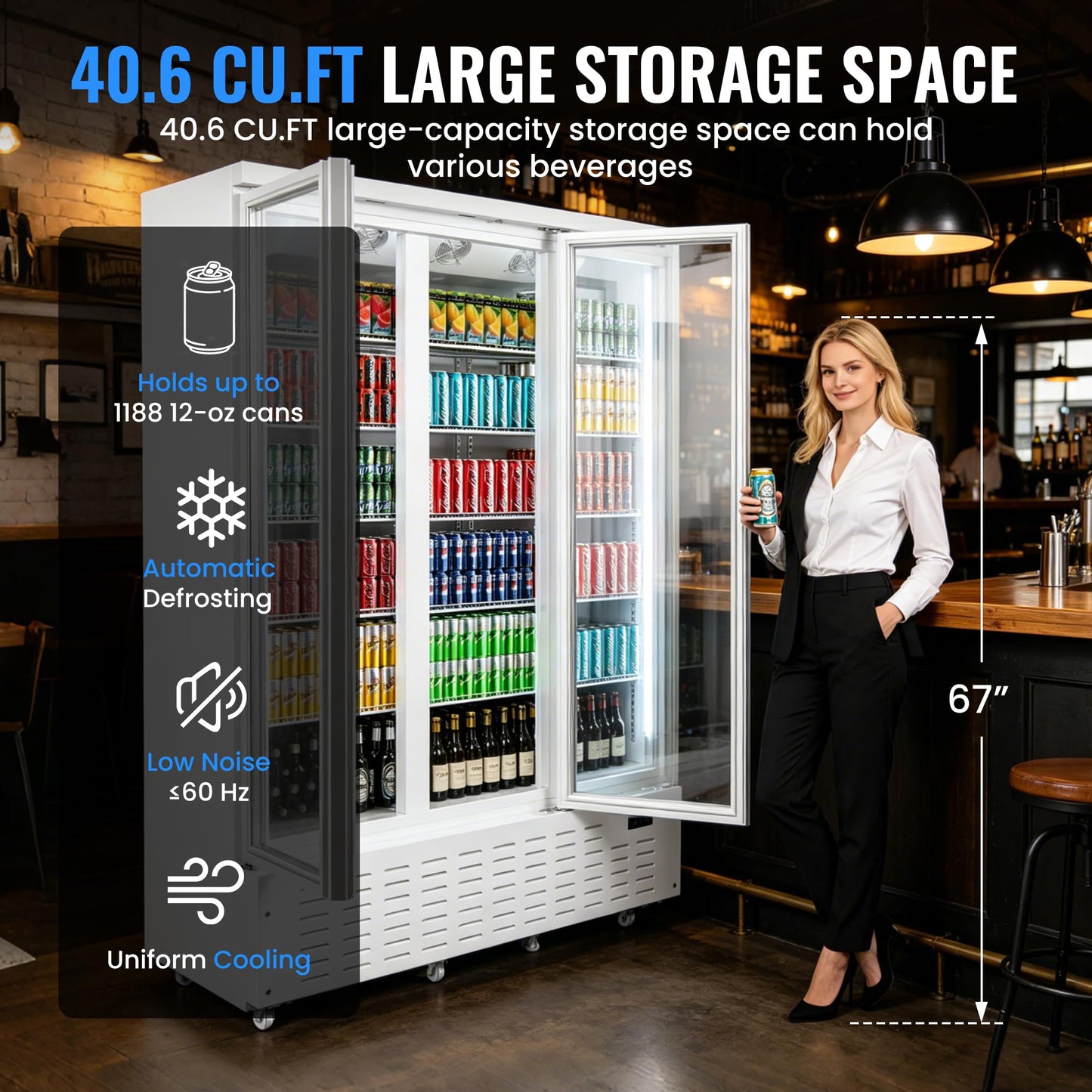 Frostvale 50 Cu.Ft Commercial Display Refrigerator, White 3 Glass Door Beverage Cooler, ETL Upright Merchandiser Fridge for Drinks, Soda, Beer, Water, Retail Store, Restaurant, Cafe, Office