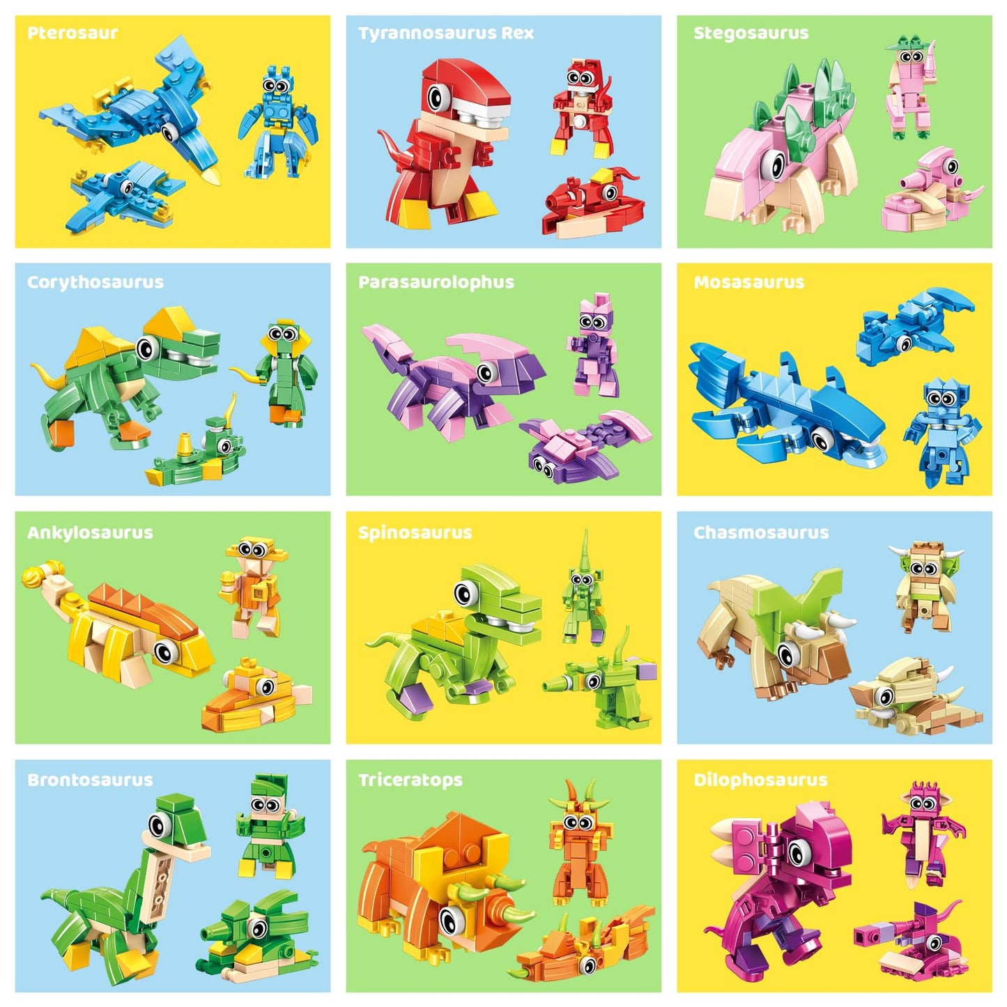 Dinosaur Party Favors for Kids – 12 Dino Eggs with Building Toy Set, Includes Glow-in-the-Dark Tattoos, 3-in-1 Models, Christmas & Birthday Gift, Goodie Bag Filler, Stocking Stuffer, Boys & Girls 6+