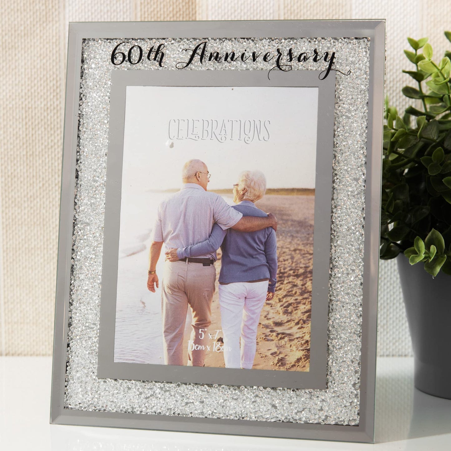 Oaktree Gifts Celebrations Crystal Border Frame 5" X 7" - 60th Anniversary