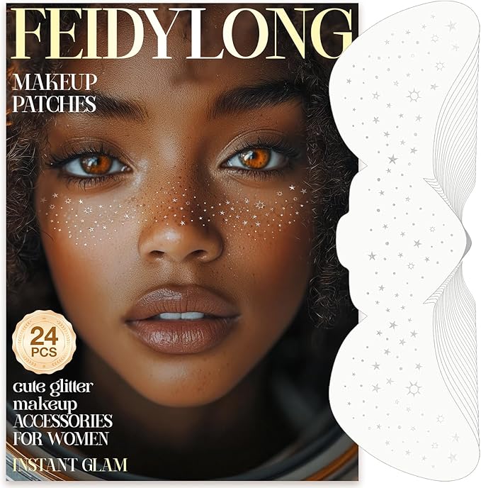 FeidyLong Glitter Freckles, 24 PCS Sliver Face Glitter Makeup Accessories, Face Glitter Tattoos Makeup Patches for Women, ...