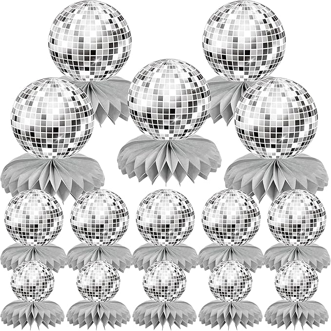 15 PCS Silver Disco Theme Honeycomb Centerpieces Disco Ball Party Decorations 70s Disco Party Table Centerpieces for Back ...