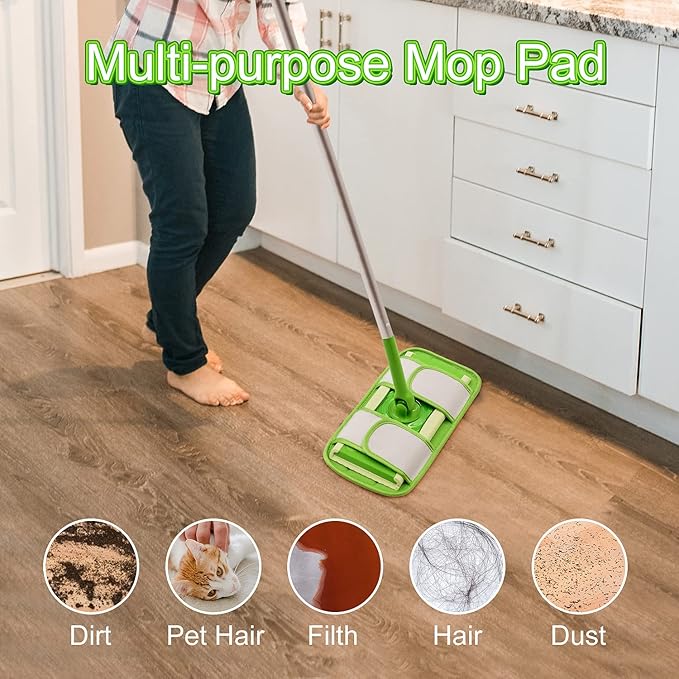 Reusable Mop Pads for Swiffer Sweeper Mops Microfiber Mop Floor Pad Refills Compatible with Sweeper Washable Mop Head Pads Replacements for Multi Surface Dry & Wet Floor Cleaning, 4 Pack