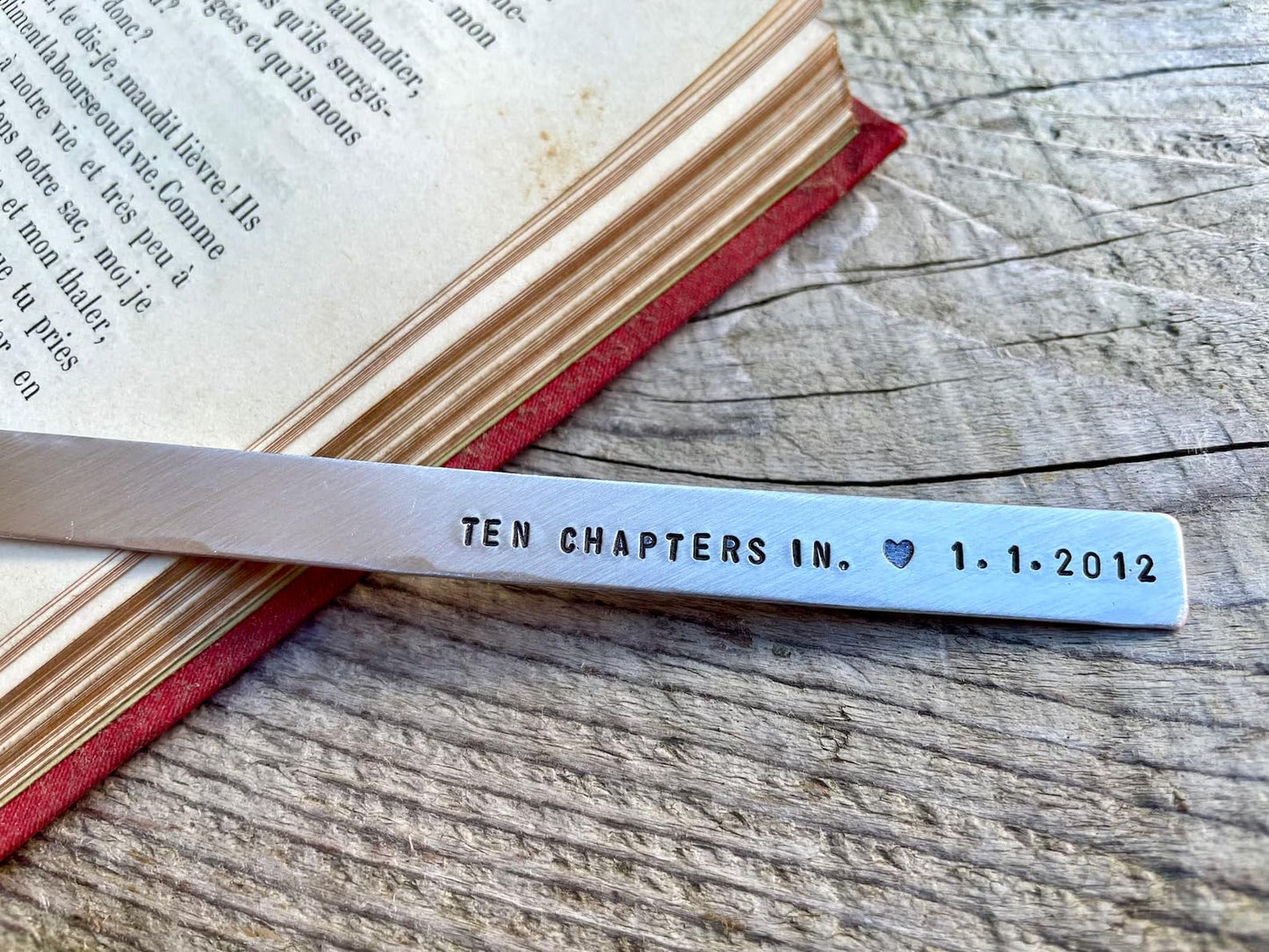 10th Anniversary Gift in Tin/Aluminum. Tenth Anniversary Bookmark Gift, Personalized Custom Bookmark in Aluminum