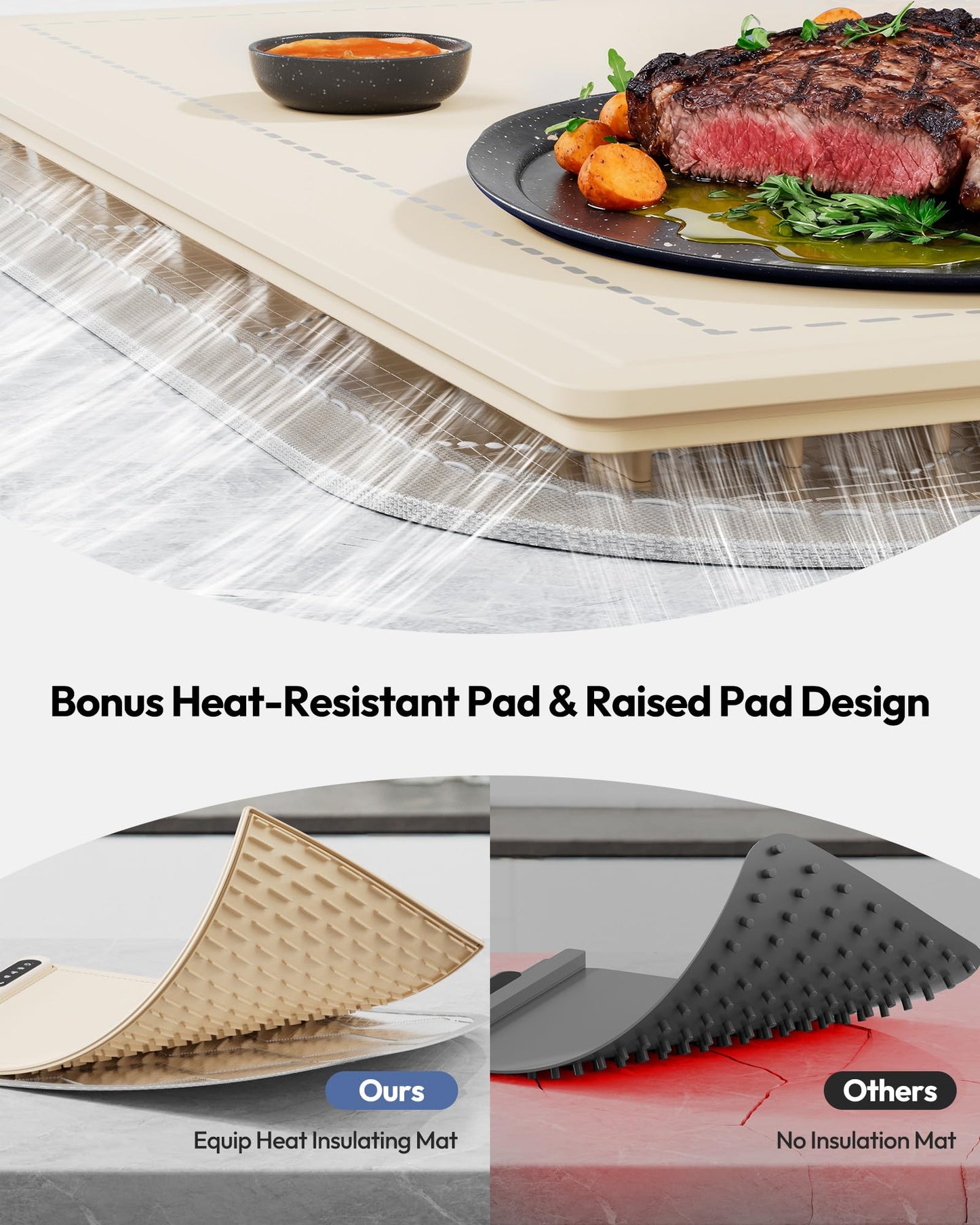Gaiatop Warming Mat for Food with Trivet & Light, Plateful Food Warming Mats for Countertop, 6 Temp Level, 6 Timer Settings, Full-Surface Fast Heating, Portable Silicone Food Warmer for Parties Buffet