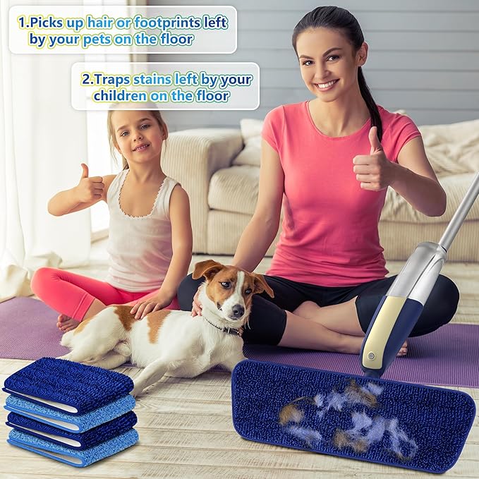 Spray Mops for Floor Cleaning: MEXERRIS Wet Flat Mops with Sprayer for Hardwood Wood Tile Laminate Vinyl Wooden - 4 Washable Pads for Swiffer Powermop & 2 Refillable Bottles- Home Commercial Use