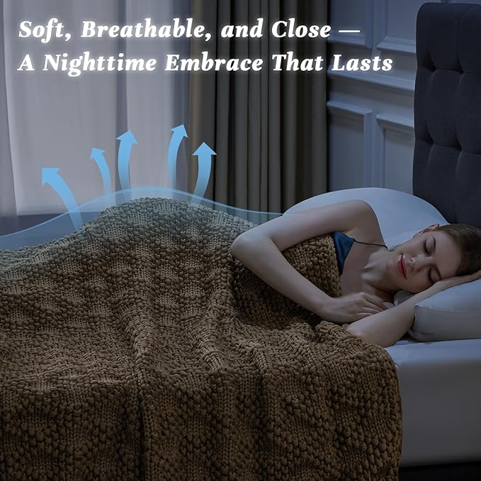 Knitted Weighted Blanket for Adult, Chunky Knit Weighted Throw for Sleep 48"*72" 20lbs, Cooling Breathable Heavy Blanket for Hot Sleepers, Machine Washable Fall Blanket for Room Decor(Beige)