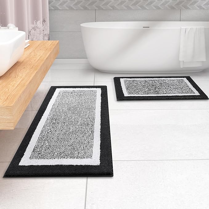 OLANLY Bathroom Rugs 59x24, Extra Soft and Absorbent Microfiber Bath Mat, Non-Slip, Machine Washable, Quick Dry Shaggy Bath Carpet, Suitable for Bathroom Floor, Tub, Shower (Long, Black)