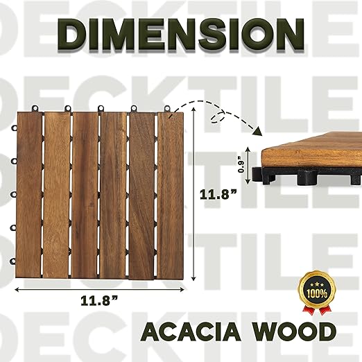 VICTORY RELAX Acacia Wood Decking Tiles 9PCS - Easy Snap Interlocking Deck Tiles for Patio Poolside Balcony Decor - All Weather Waterproof Flooring for Indoor & Outdoor (Round Joints)