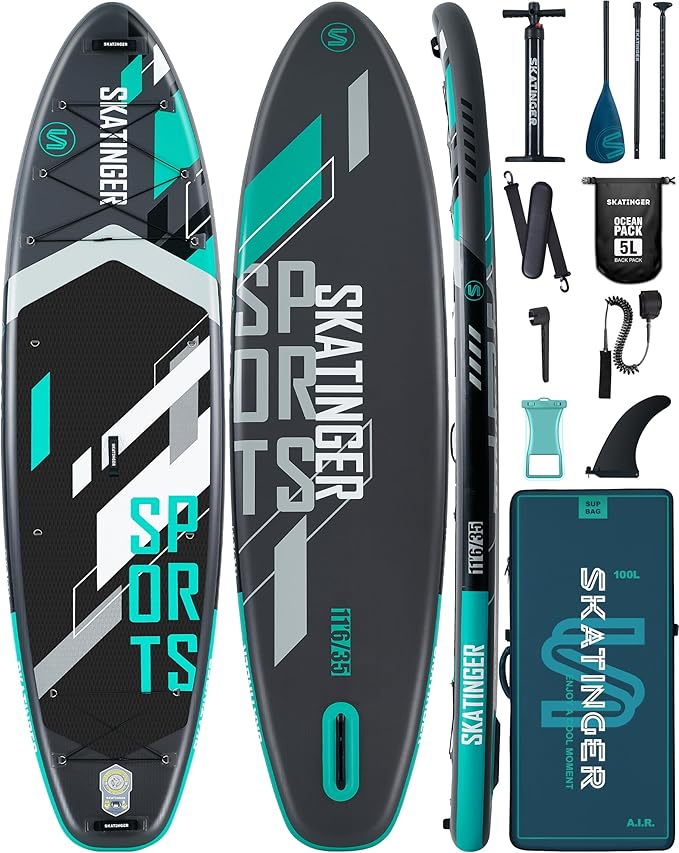 Skatinger 11'6×35" Super Wide Inflatable Paddle Board, Ultra Stable Stand Up Paddleboards for 450lb/3 People/Family/Big Si...