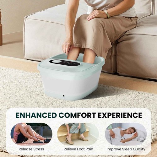 Snailax Collapsible Foot Spa with Heat, Foot Bath Massager with 8 Massage Rollers, Temperature Control, Bubbles, Pumice Stone, Foot Soaking Tub, Pedicure Foot Spa (Green)
